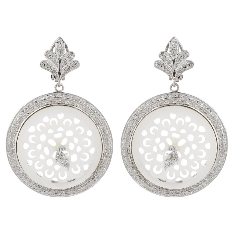 •FLEUR DE PLUIE• carved mother of pearl + mixed metal dangle earrings main image 0