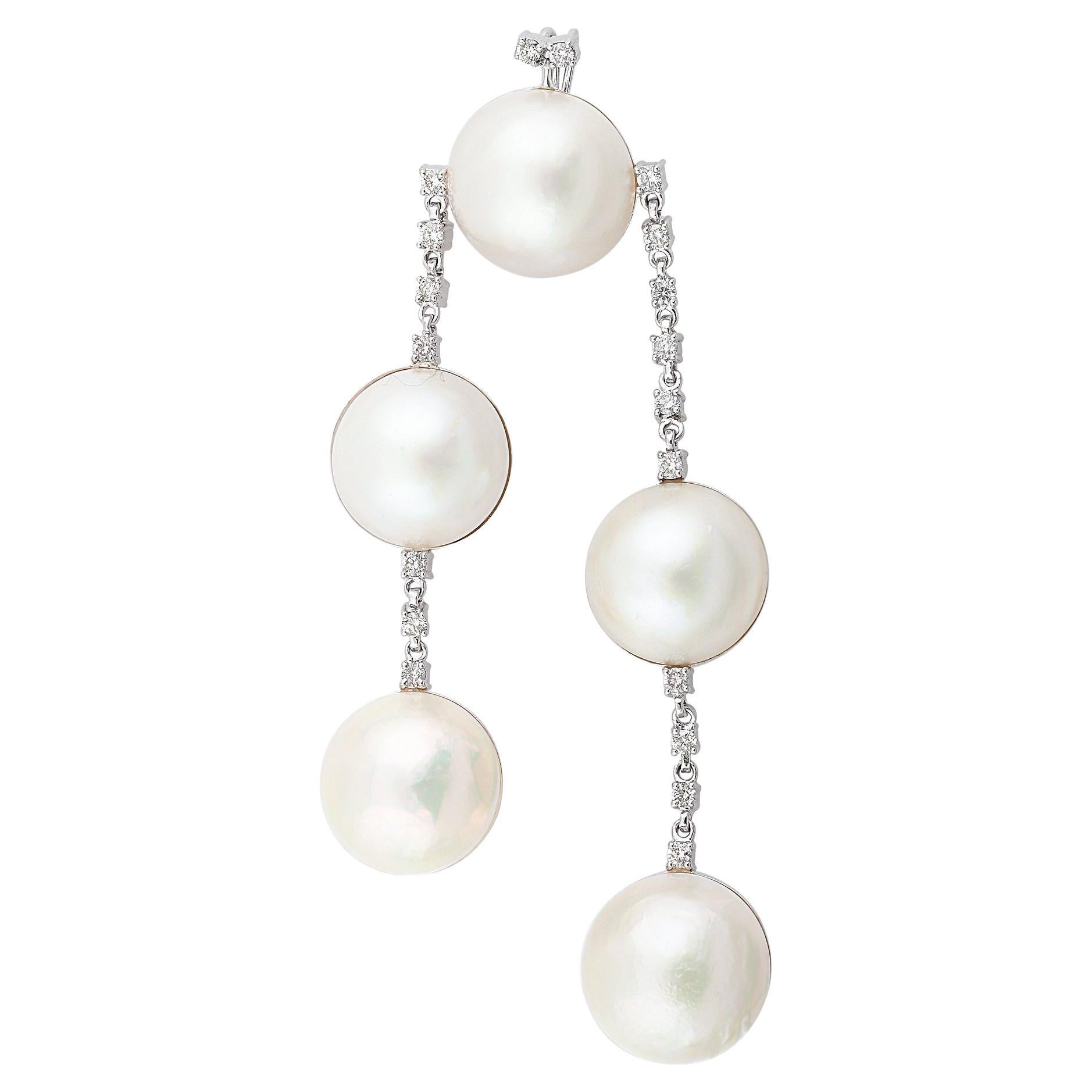 Mother of Pearl Gemstone Dangle Pendant 18k White Gold Diamond Handmade Jewelry For Sale