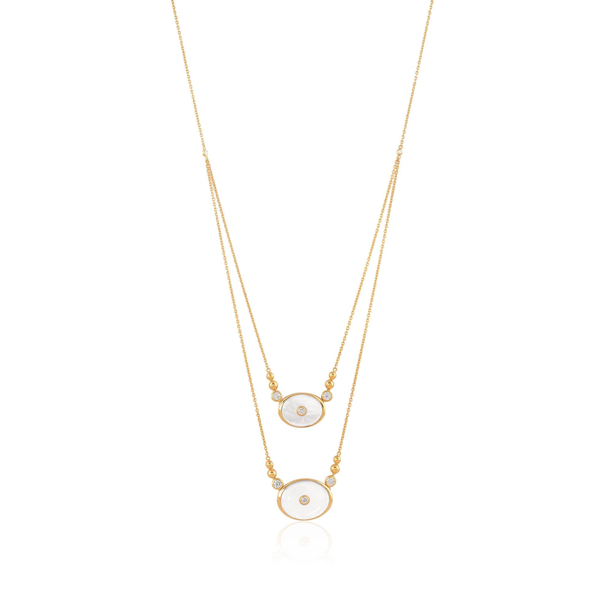 Oval Cut Mother of Pearl Gemstone Pendant Diamond Necklace 14 Karat Yellow Gold Jewelry For Sale