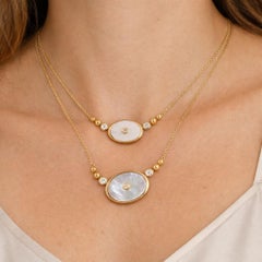 Mother of Pearl Gemstone Pendant Diamond Necklace 18 Karat Yellow Gold Jewelry