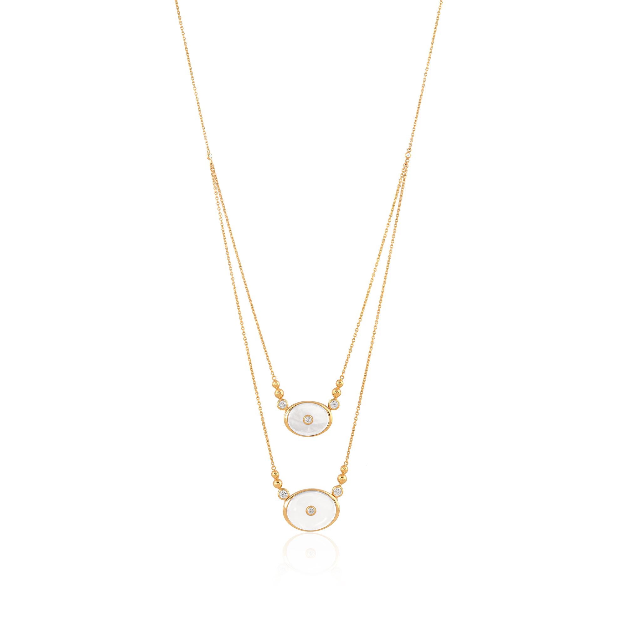 Perlmutt-Edelstein-Anhänger Diamant-Halskette 18 Karat Gelbgold-Schmuck (Ovalschliff) im Angebot