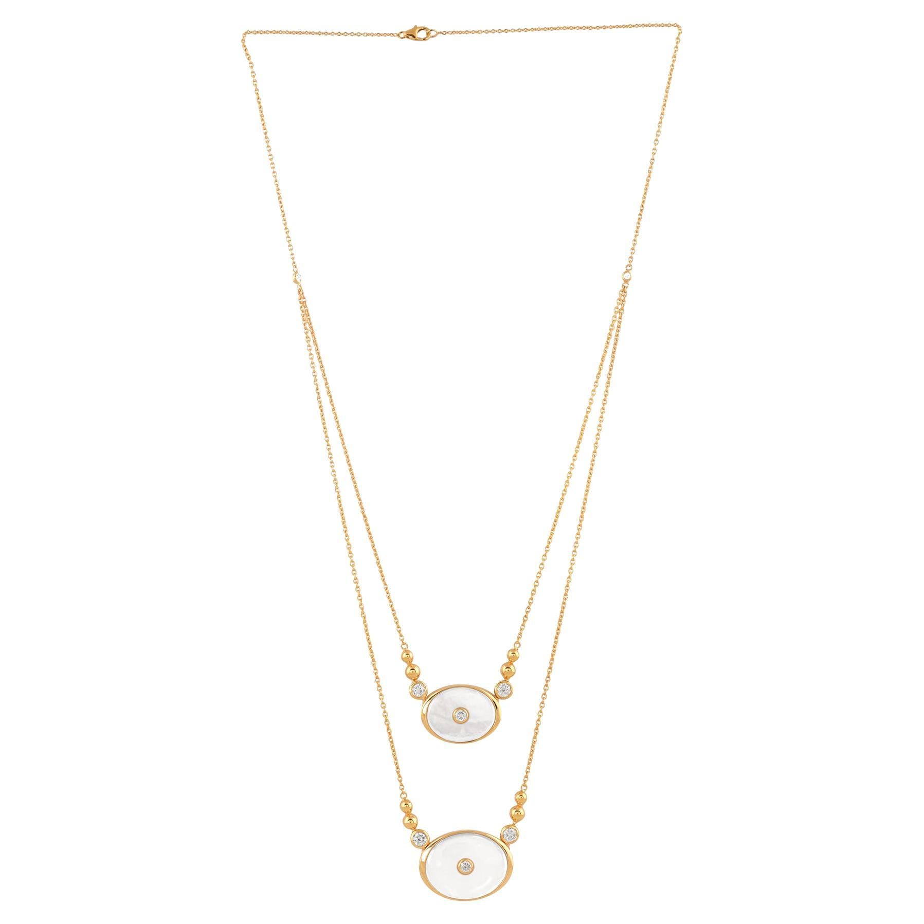 Perlmutt-Edelstein-Anhänger Diamant-Halskette 18 Karat Gelbgold-Schmuck im Angebot