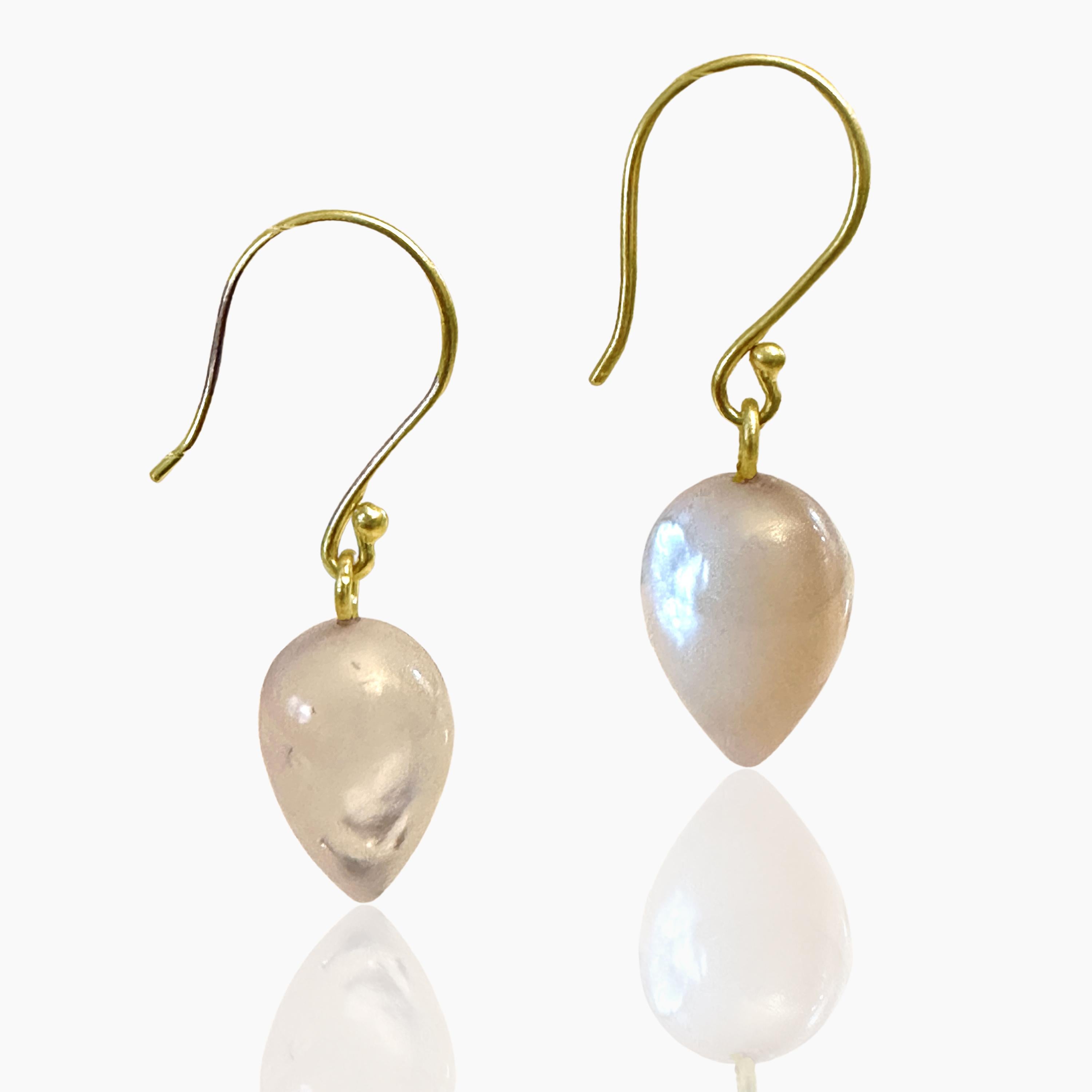 Pear Cut Mother of Pearl Gold Drop Earrings For Sale