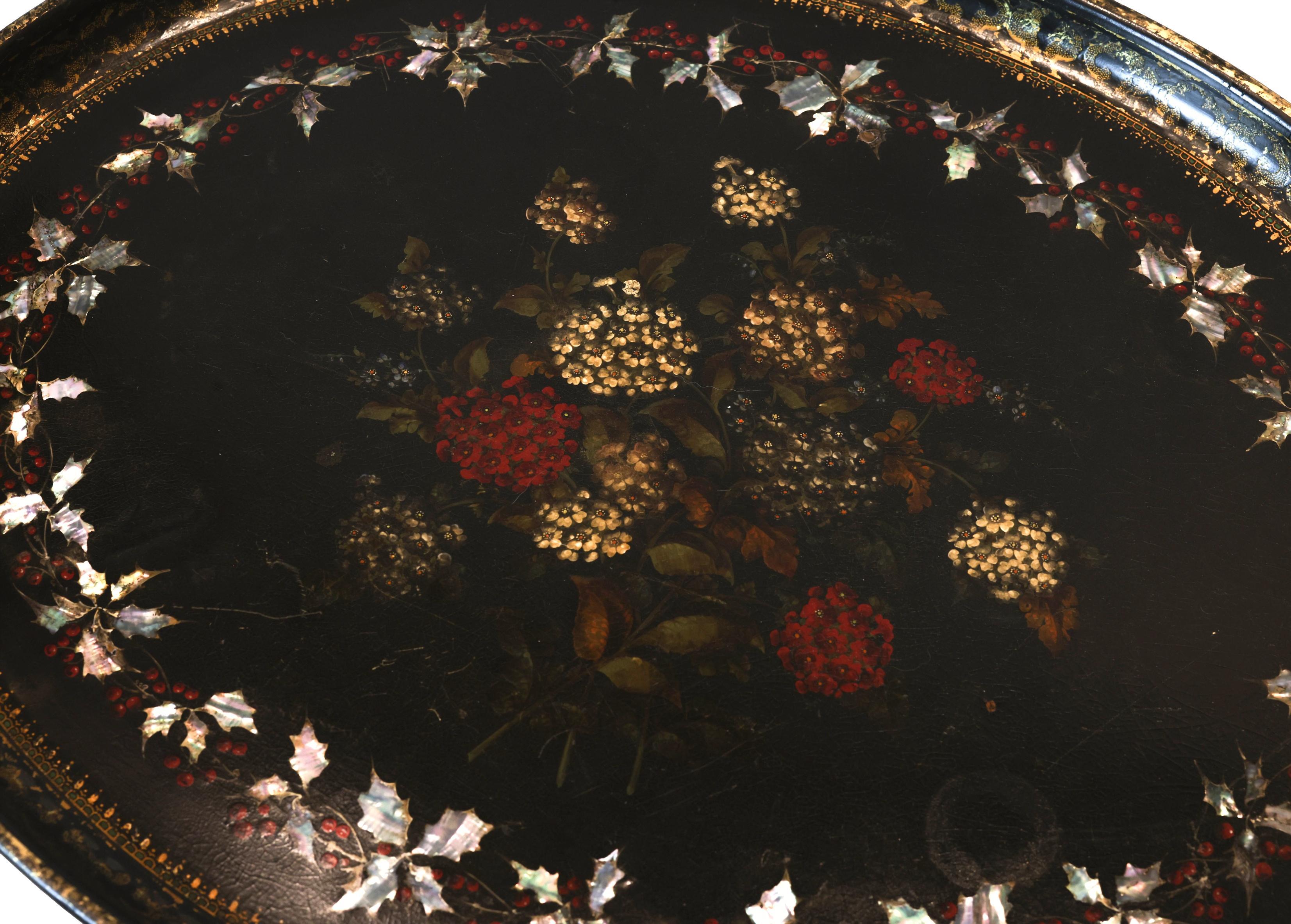 Mother-of-Pearl Inlaid and Ebonized Paper Mache Tray Table, English, ca. 1850 For Sale 6