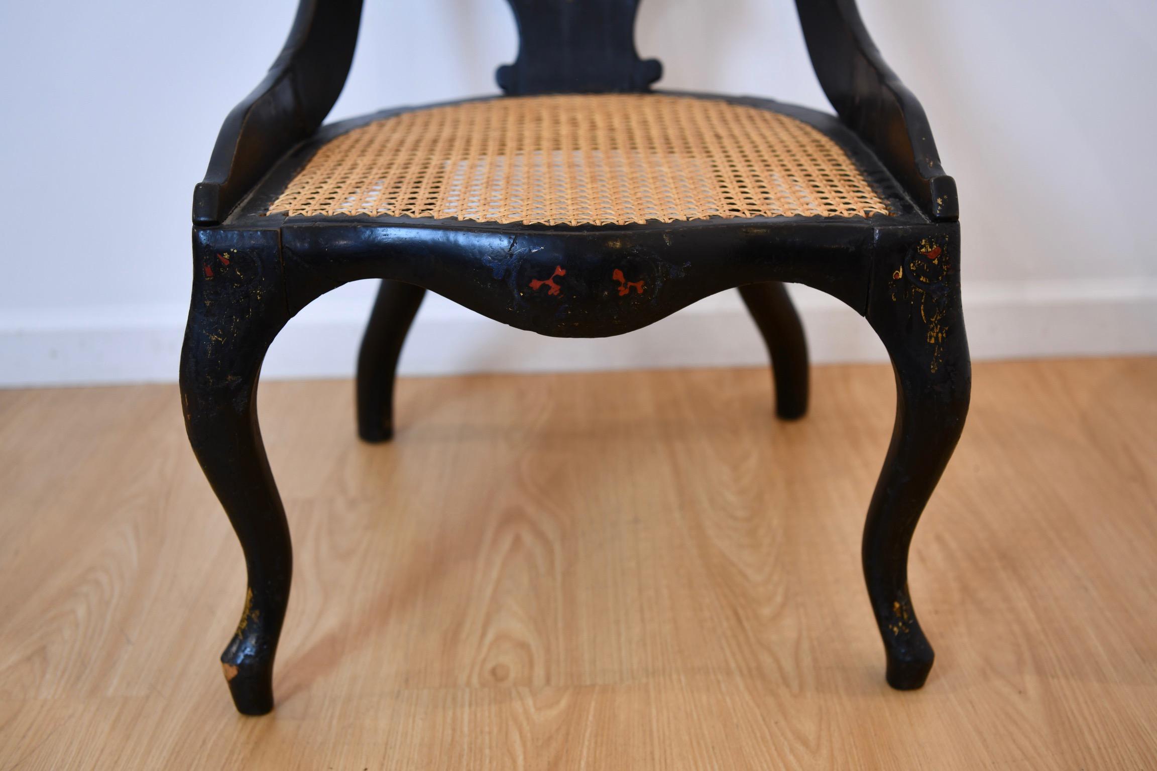 Mother of Pearl Inlaid Caned Chair For Sale 1