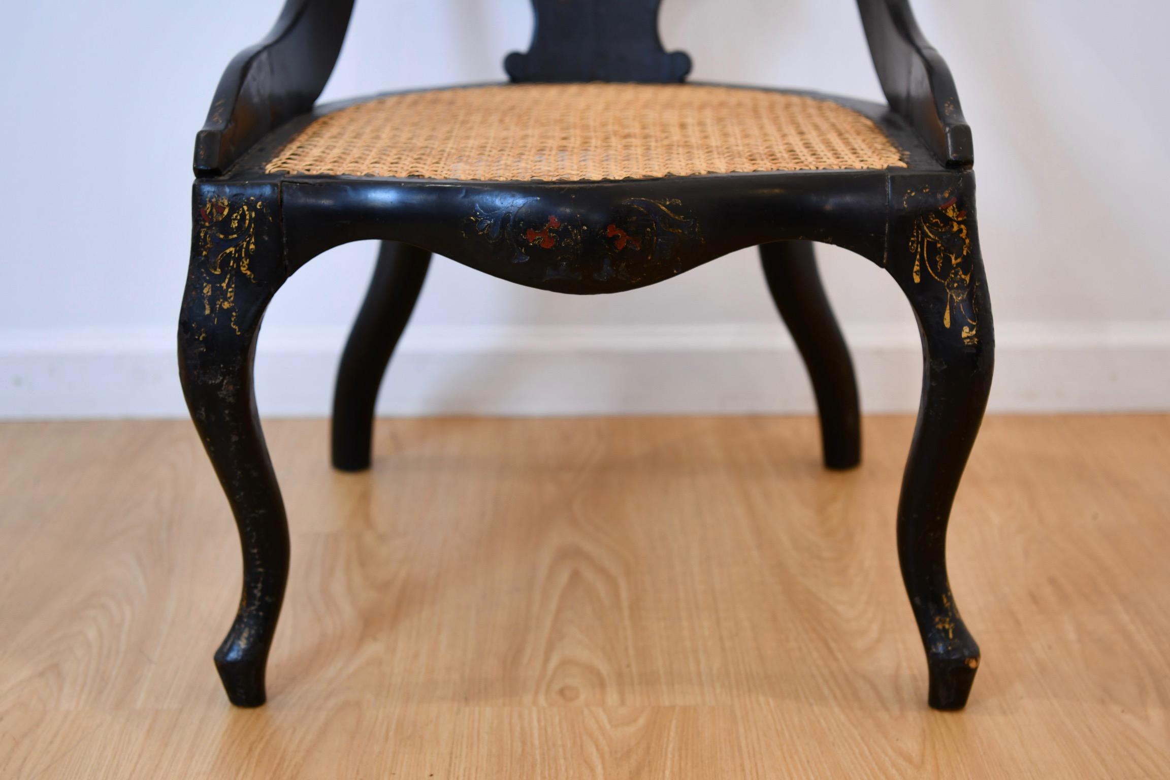 Mother of Pearl Inlaid Caned Chair For Sale 6