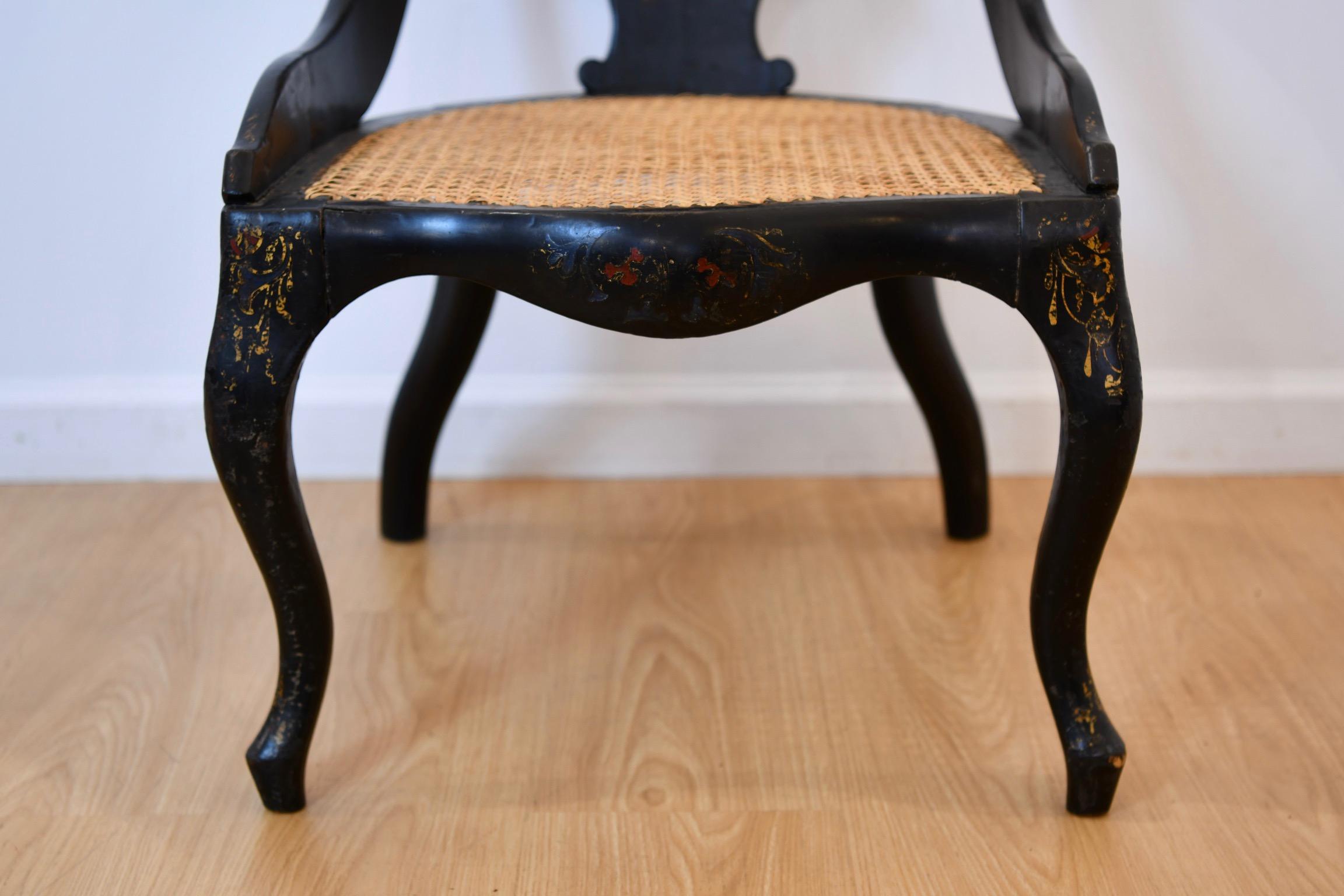 Mother of Pearl Inlaid Caned Chair 6