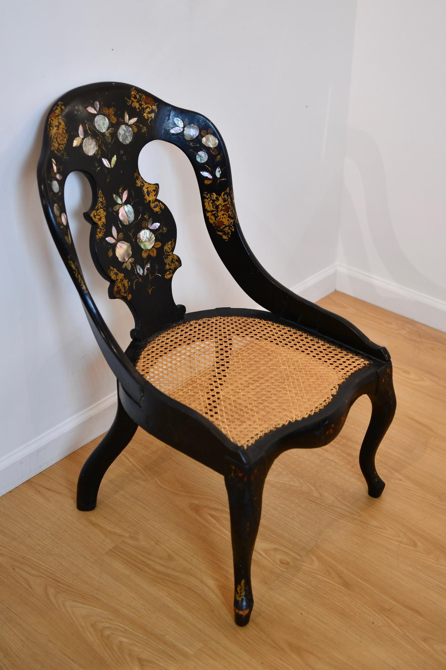 Chinoiserie Mother of Pearl Inlaid Caned Chair For Sale