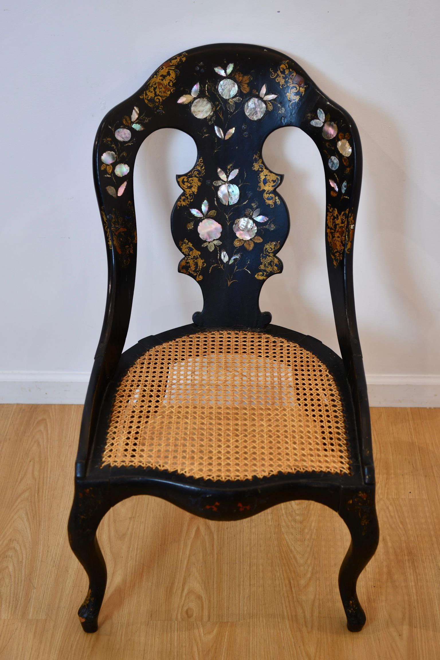 Unknown Mother of Pearl Inlaid Caned Chair For Sale