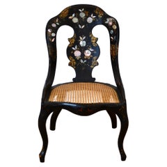 Mother of Pearl Inlaid Caned Chair