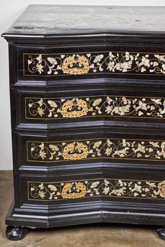 Mother of Pearl Inlaid Ebonized Commode