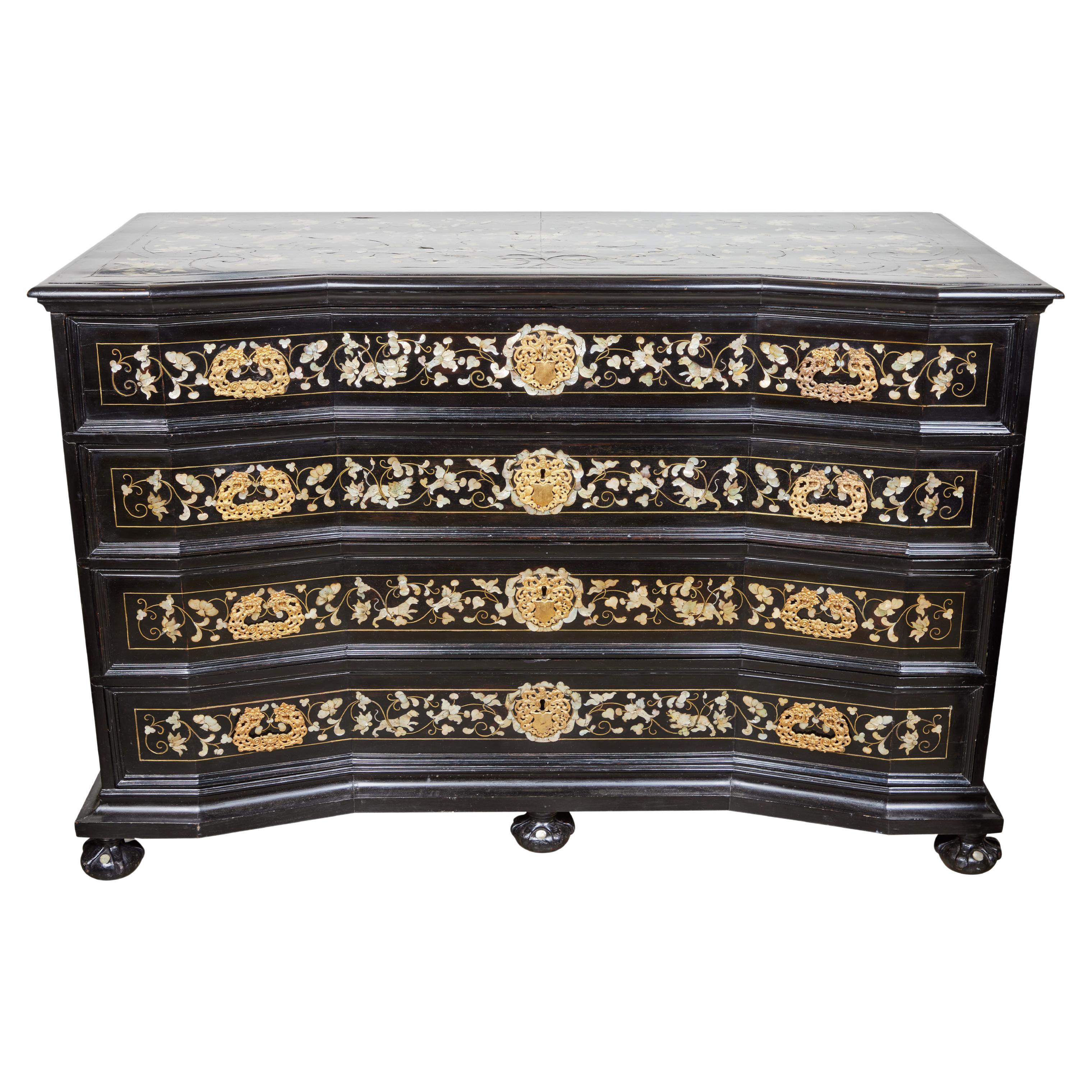 Mother of Pearl Inlaid Ebonized Commode For Sale