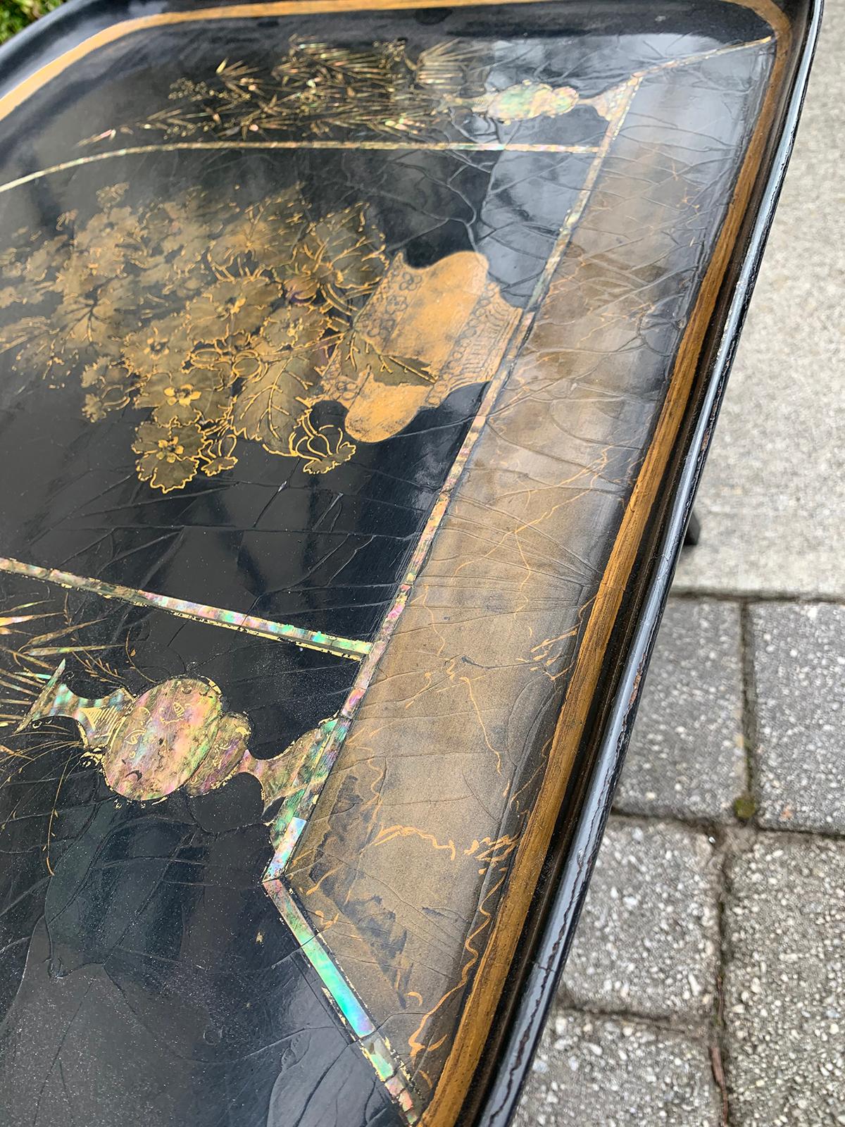 Mother of Pearl Inlaid and Painted Black Coffee Table For Sale 4