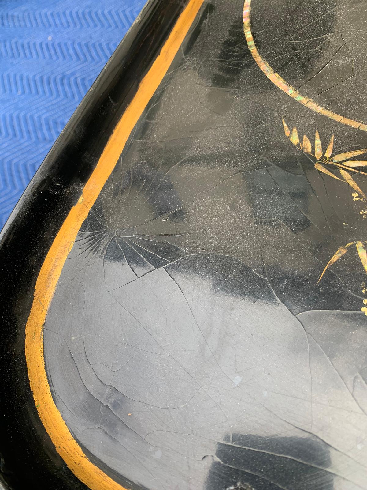 Mother of Pearl Inlaid and Painted Black Coffee Table For Sale 8