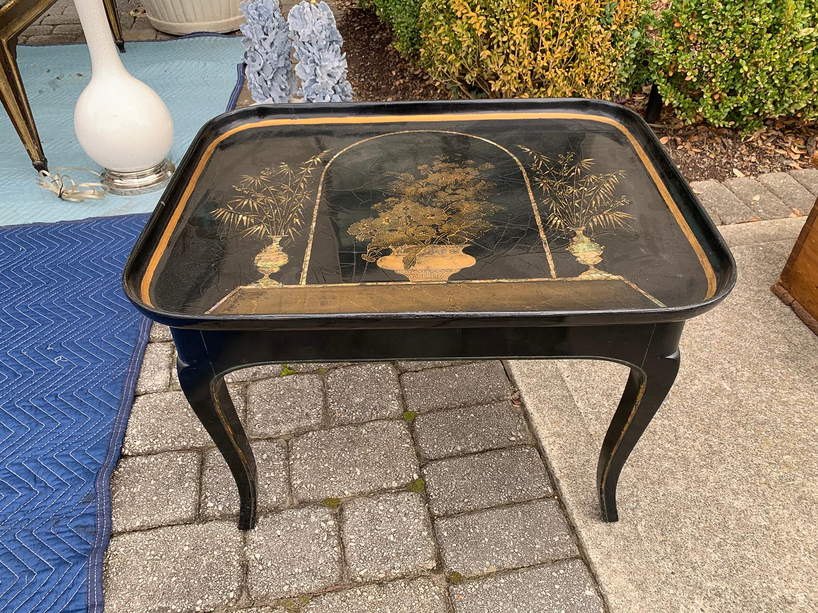 Inlay Mother of Pearl Inlaid and Painted Black Coffee Table For Sale