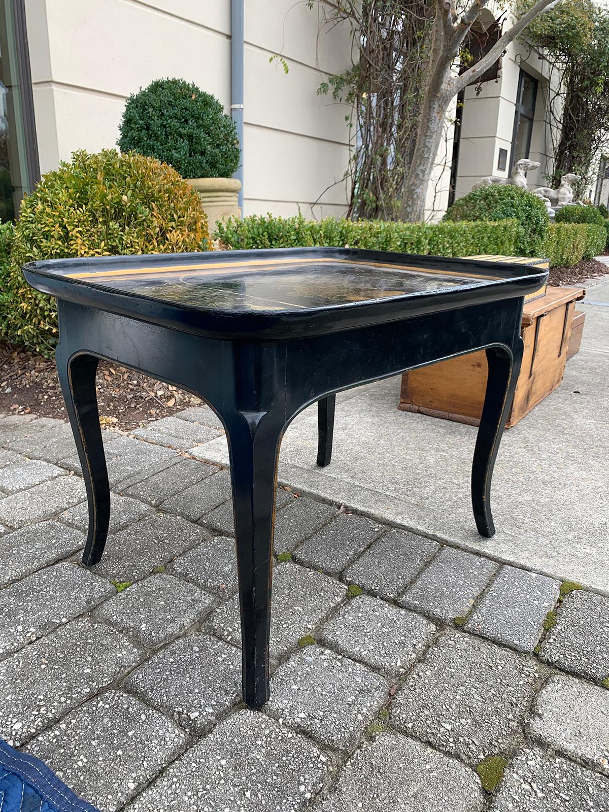 Mother of Pearl Inlaid and Painted Black Coffee Table In Good Condition For Sale In Atlanta, GA