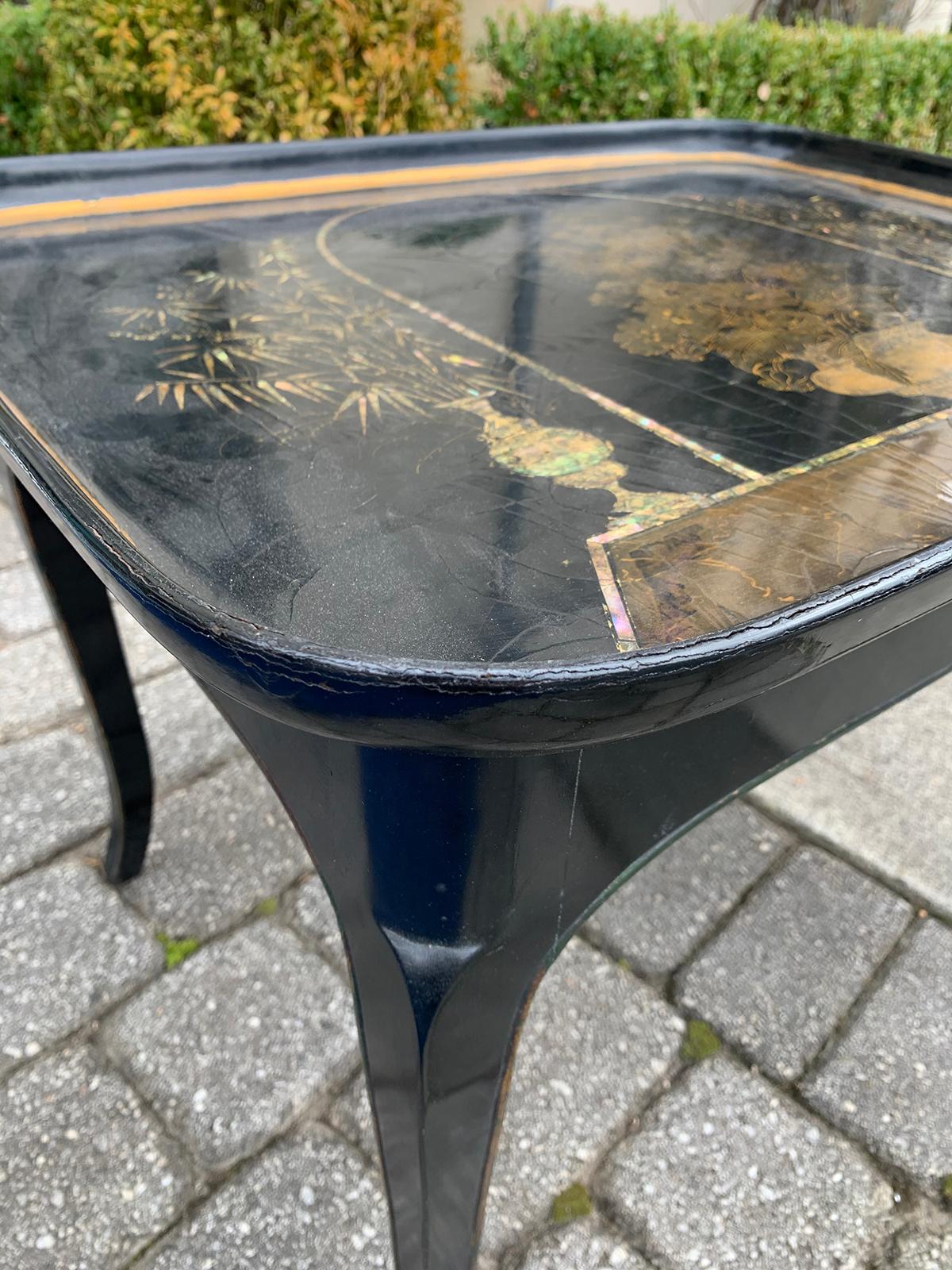Mother-of-Pearl Mother of Pearl Inlaid and Painted Black Coffee Table For Sale