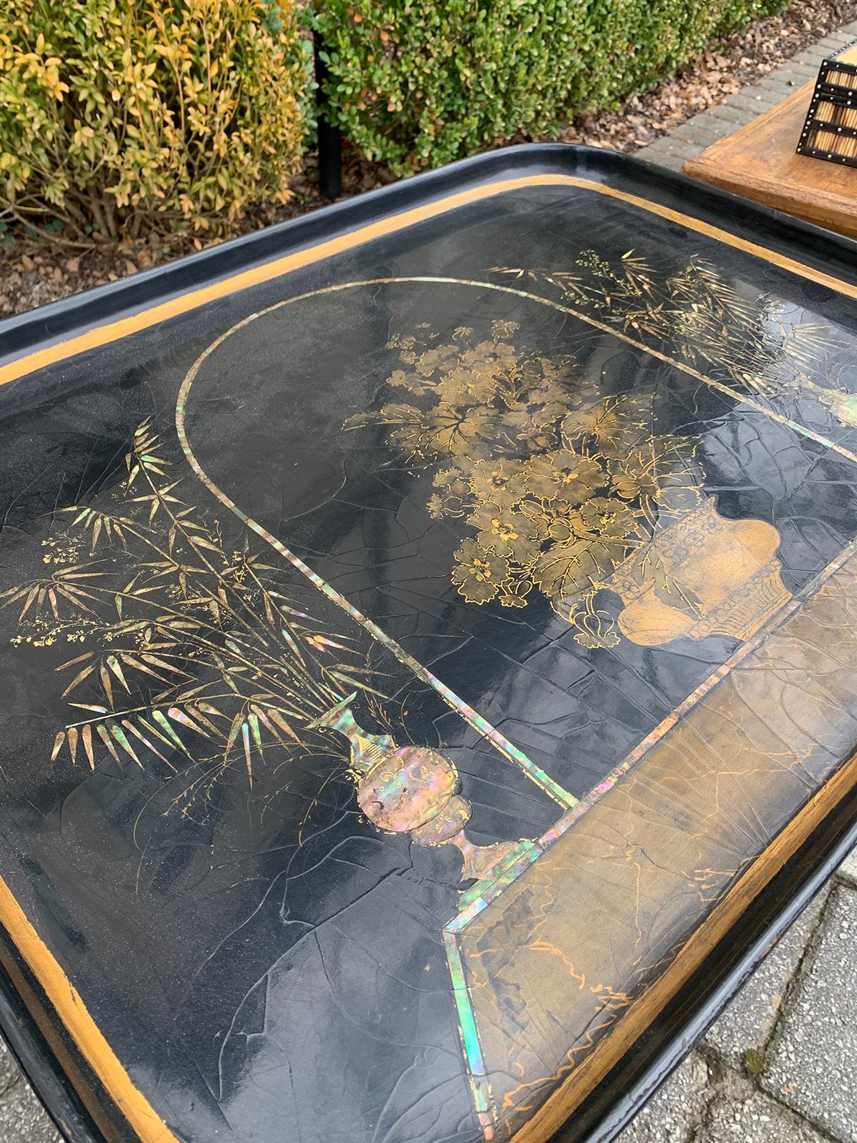 Mother of Pearl Inlaid and Painted Black Coffee Table For Sale 1