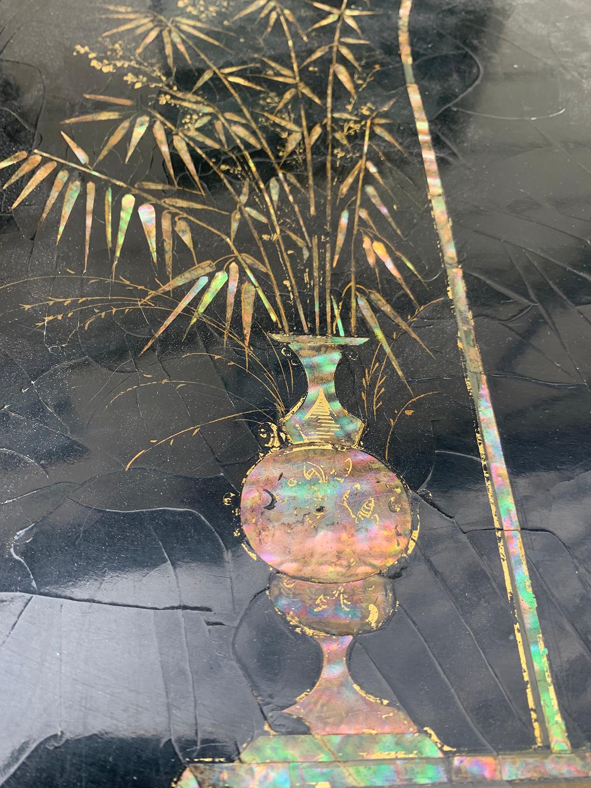Mother of Pearl Inlaid and Painted Black Coffee Table For Sale 2