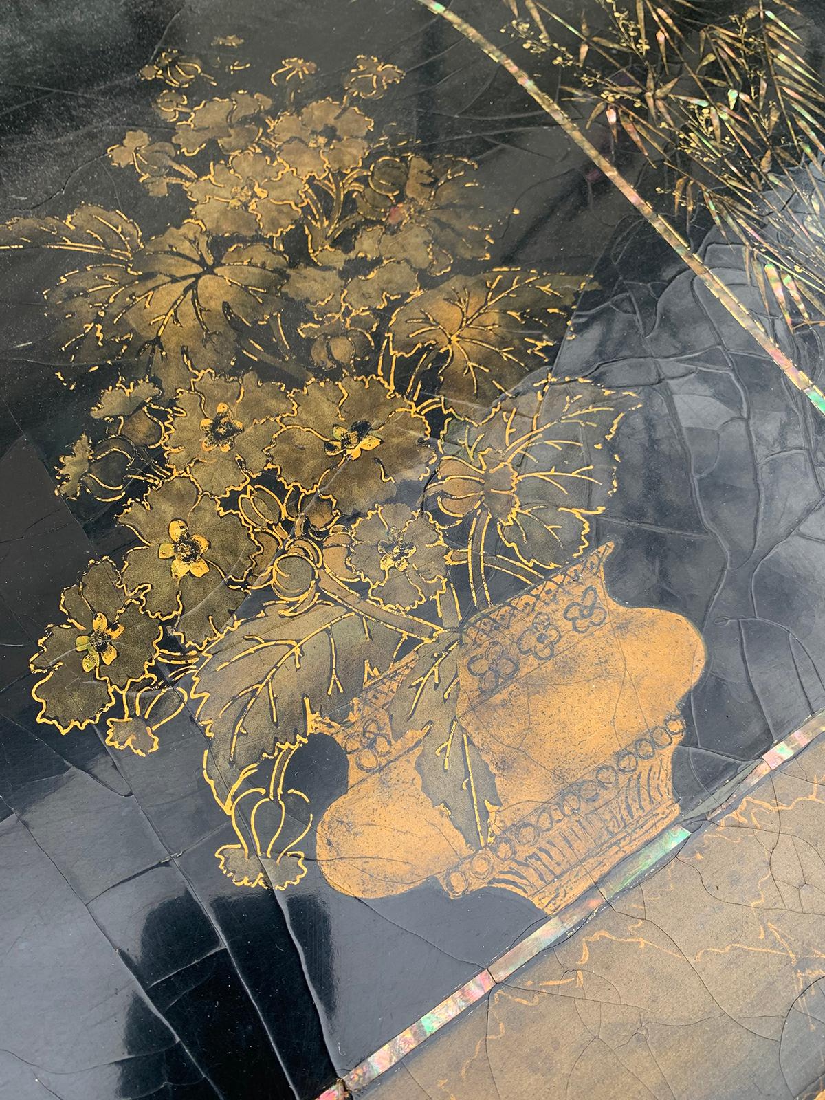 Mother of Pearl Inlaid and Painted Black Coffee Table For Sale 3