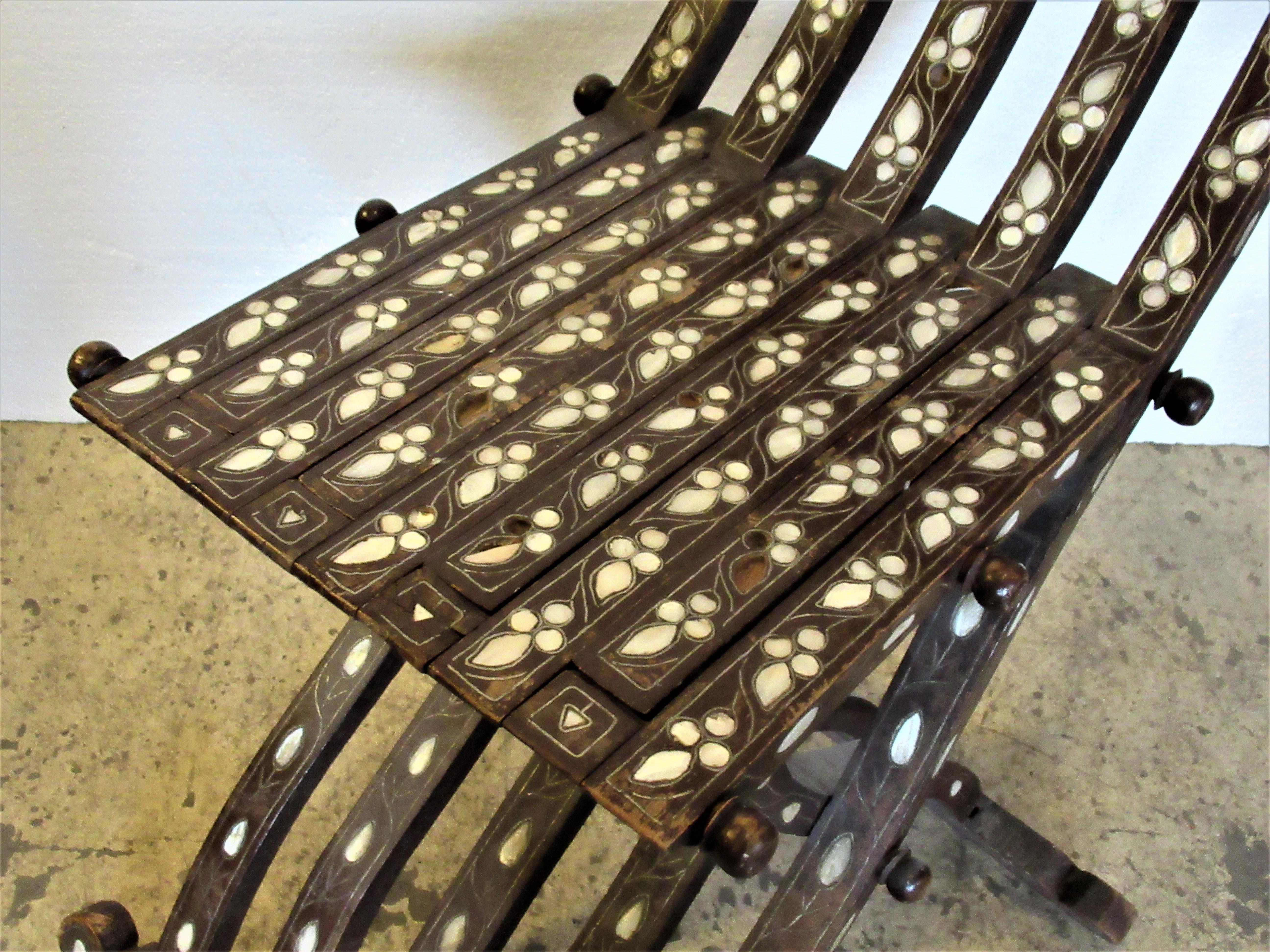  Mother of Pearl Inlaid Syrian Folding Chair 7