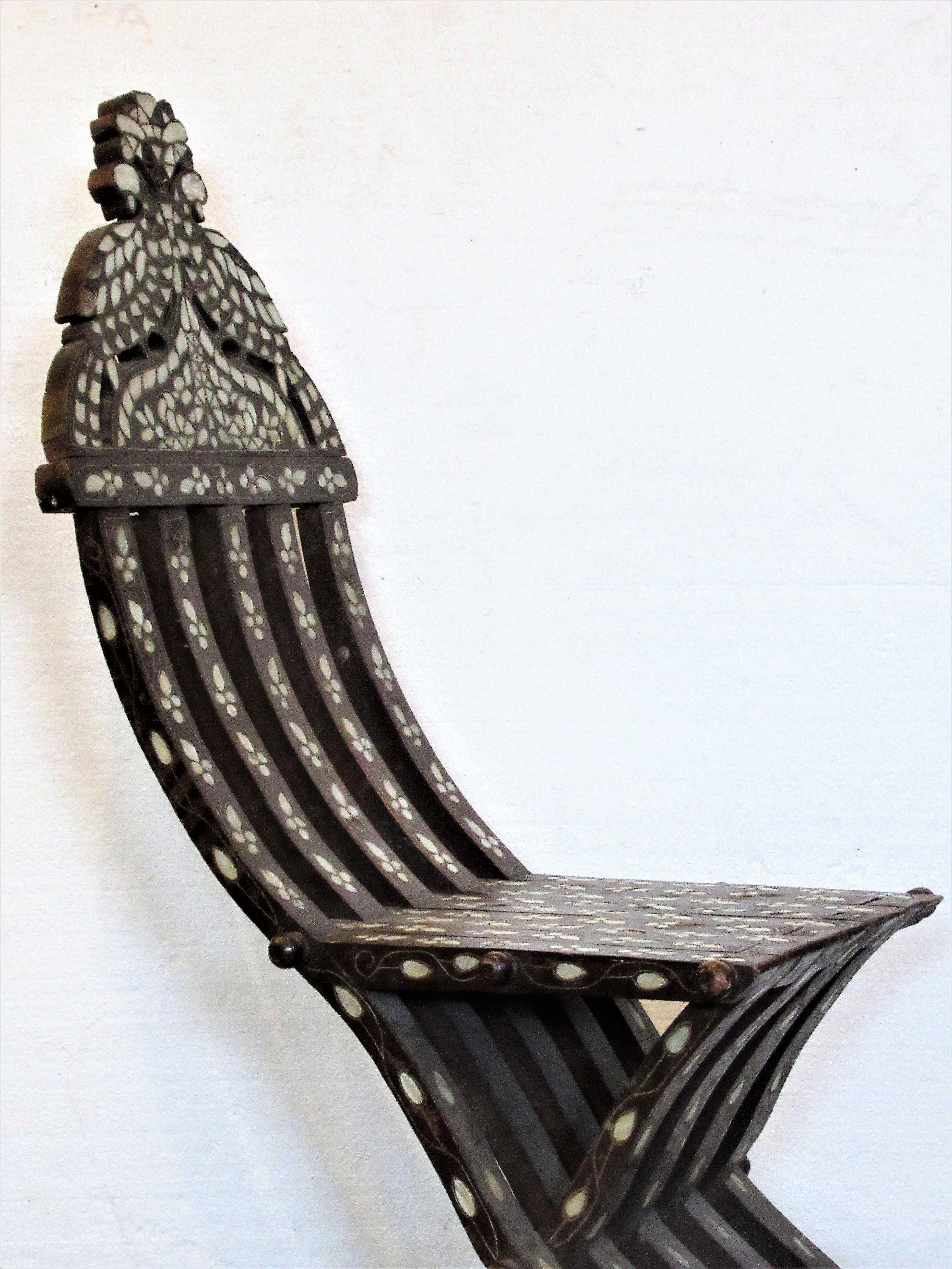 20th Century  Mother of Pearl Inlaid Syrian Folding Chair