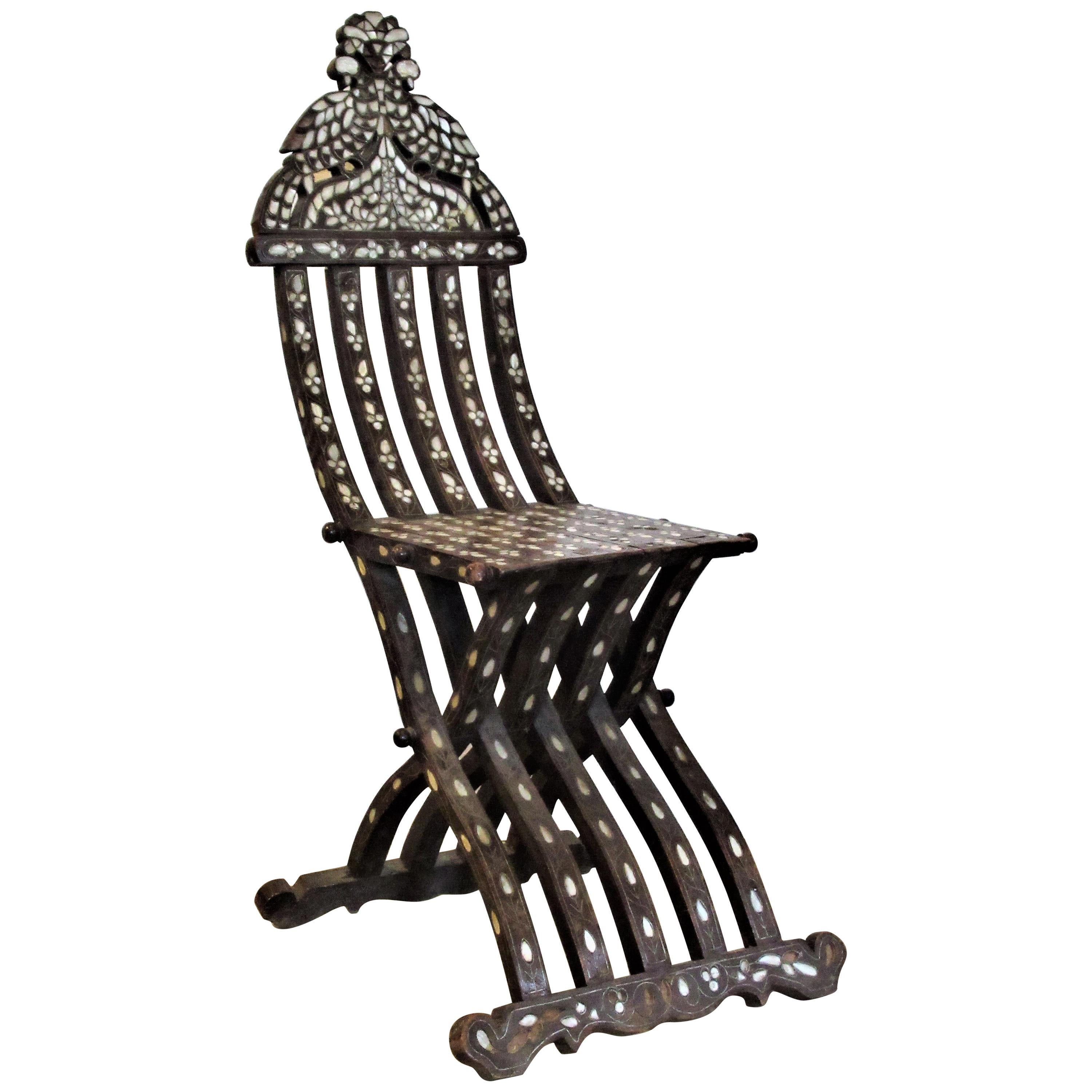  Mother of Pearl Inlaid Syrian Folding Chair