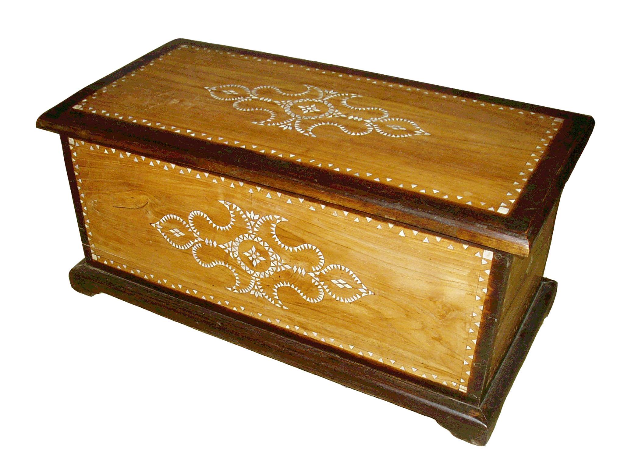 Anglo-Indian Mother of Pearl Inlaid Trunk from Indonesia, Early 20th Century