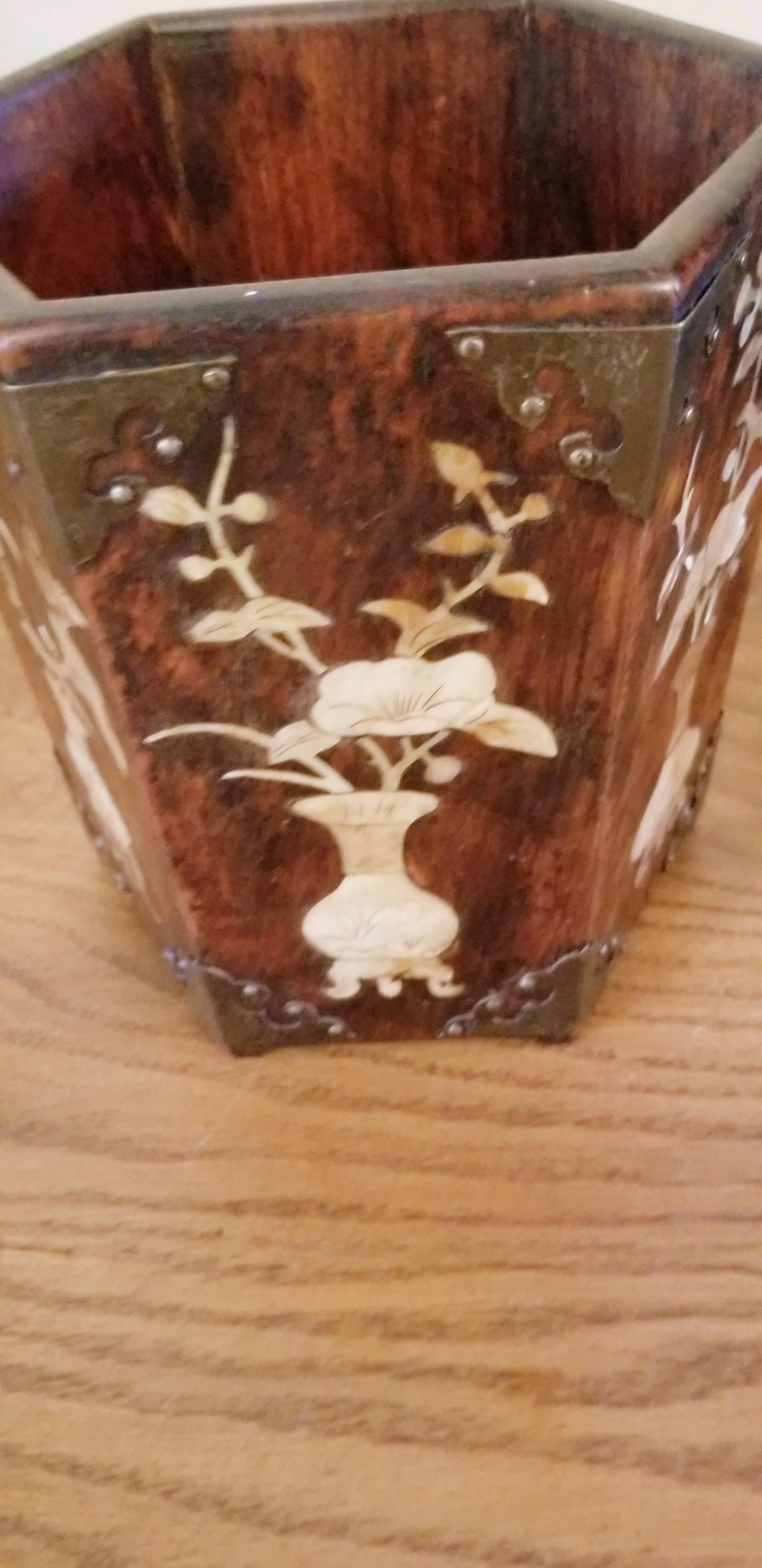 Asian Mother of Pearl Inlay Cache Pot For Sale