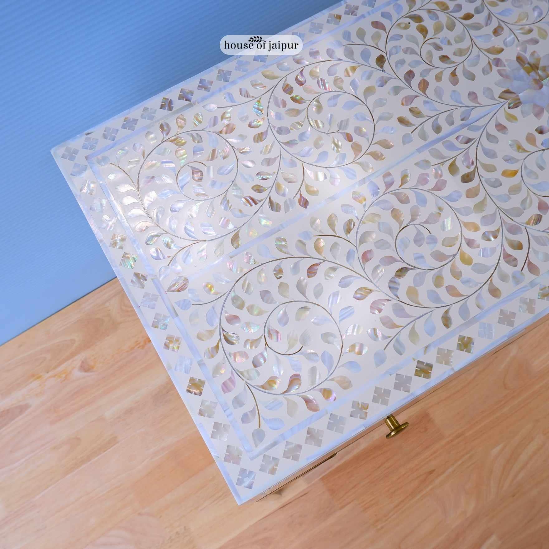 Agra Mother of Pearl Inlay Floral Console Table by House of Jaipur For Sale