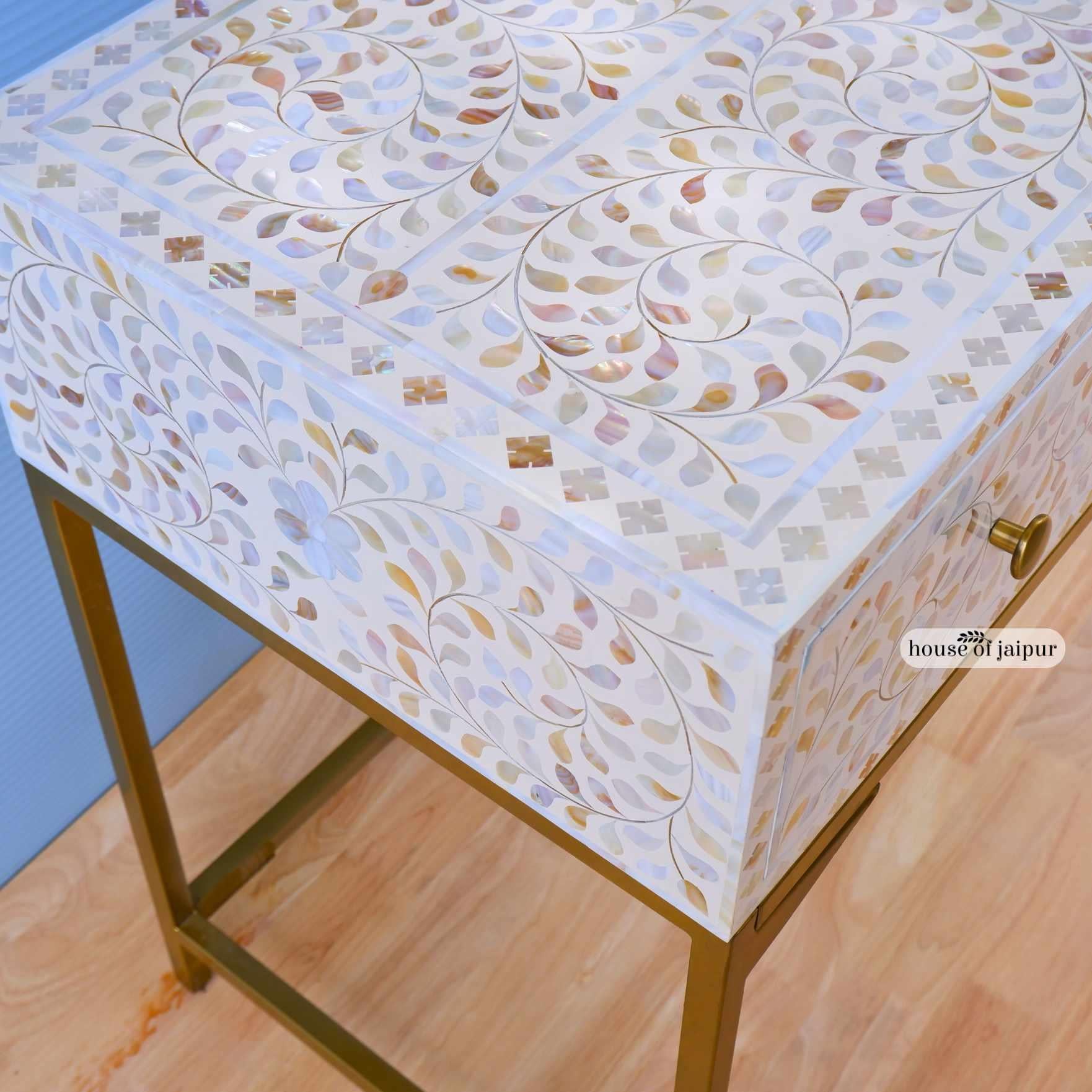 Contemporary Mother of Pearl Inlay Floral Console Table by House of Jaipur For Sale