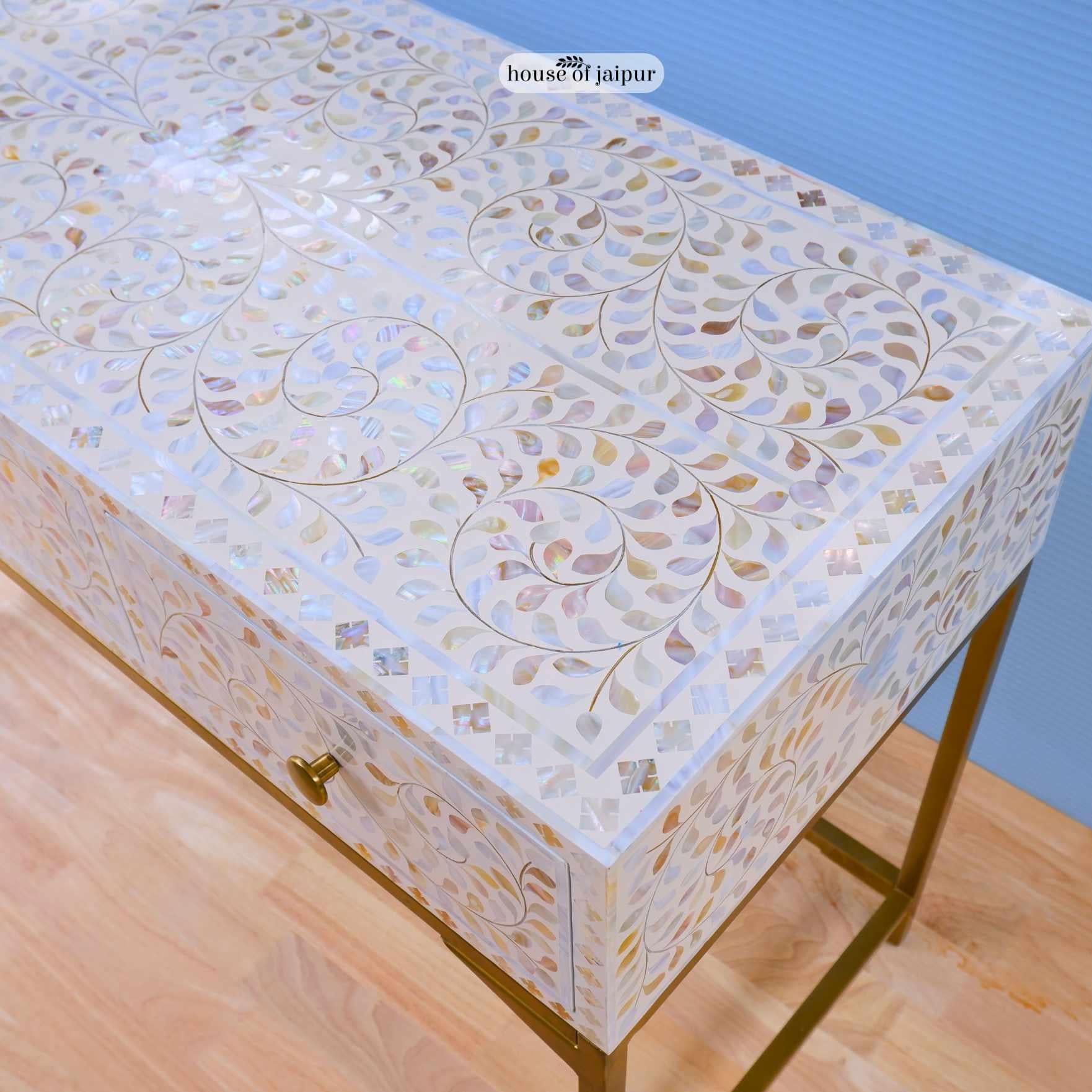 Mother-of-Pearl Mother of Pearl Inlay Floral Console Table by House of Jaipur For Sale