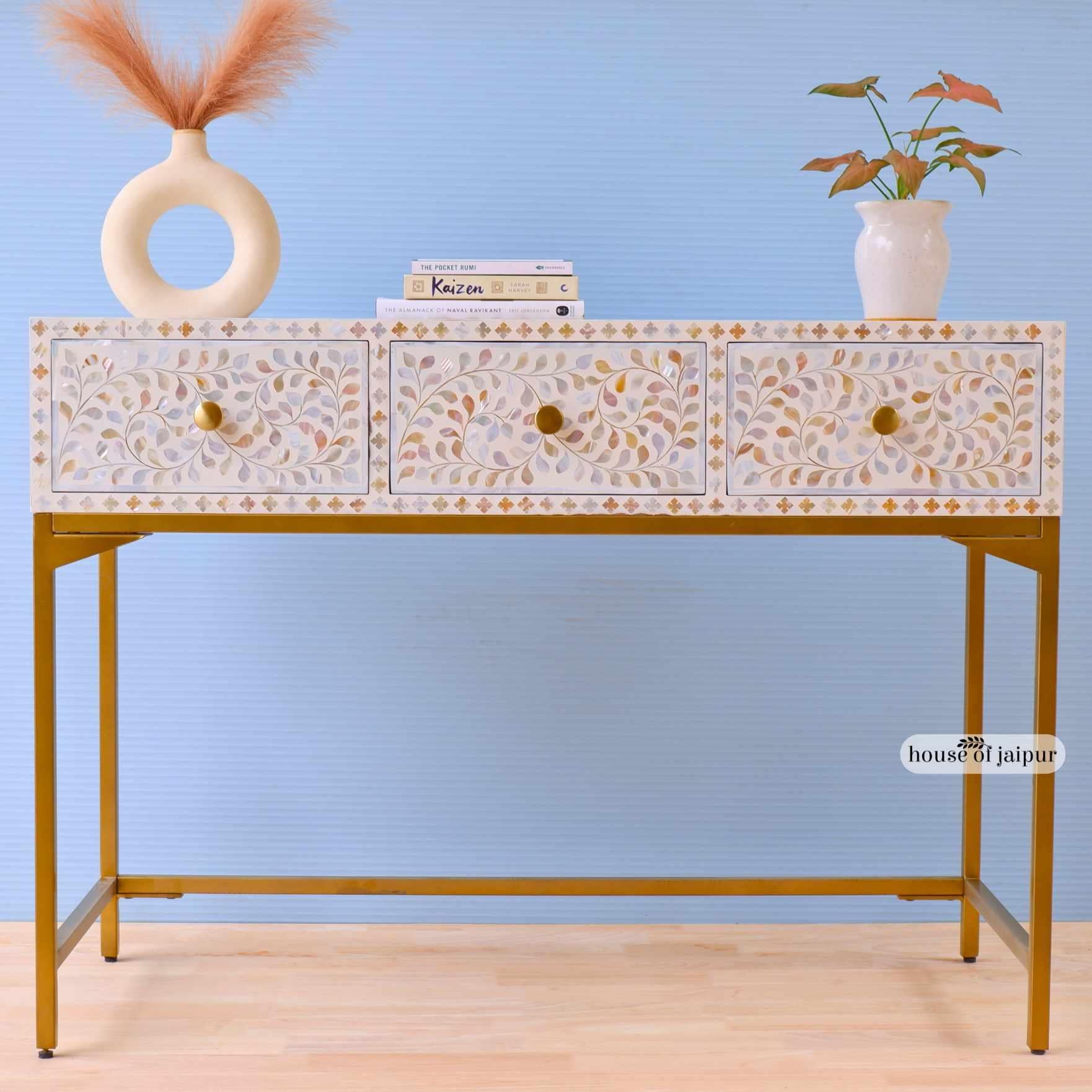 Mother of Pearl Inlay Floral Console Table by House of Jaipur For Sale 2