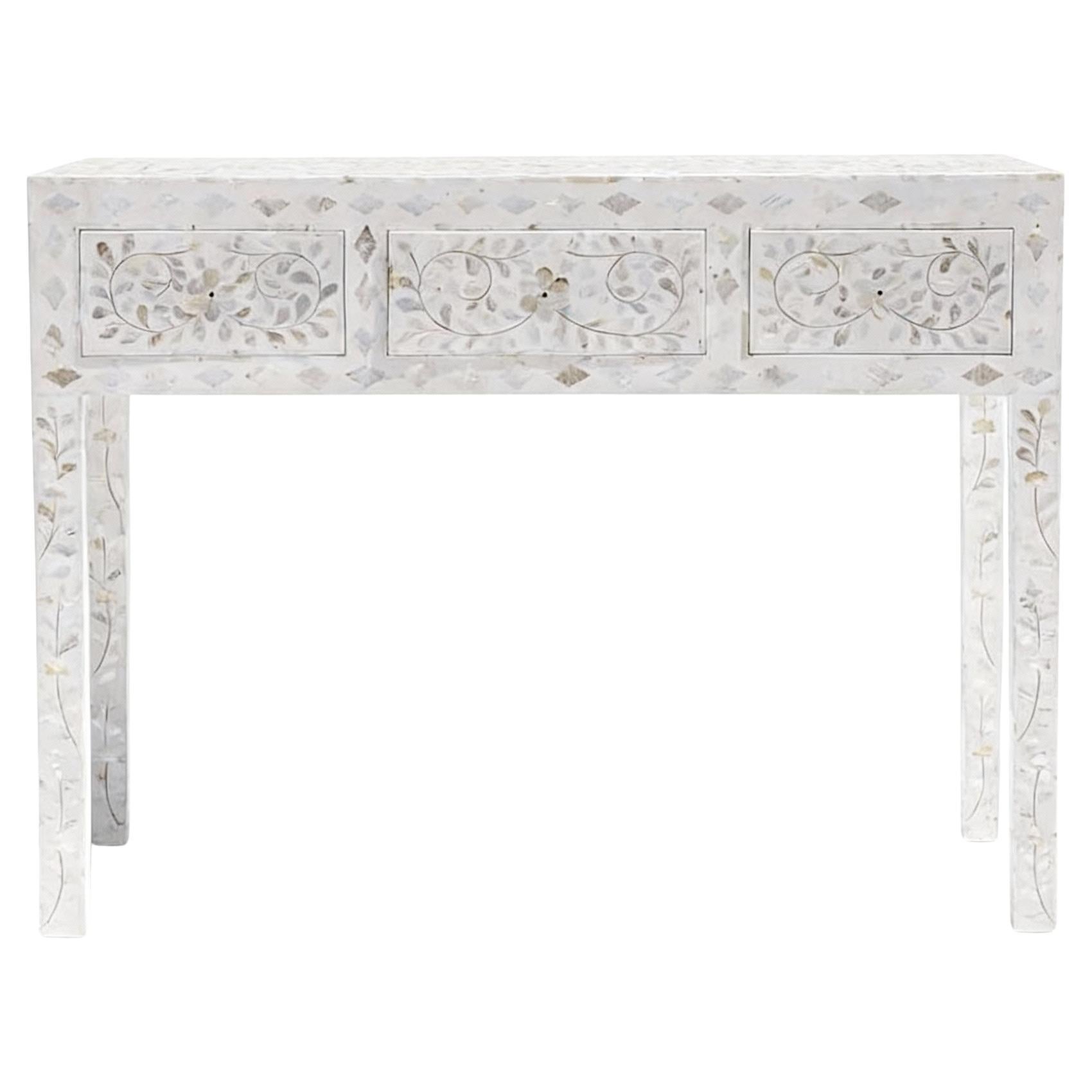 Mother of Pearl Inlay Floral Console Table by House of Jaipur