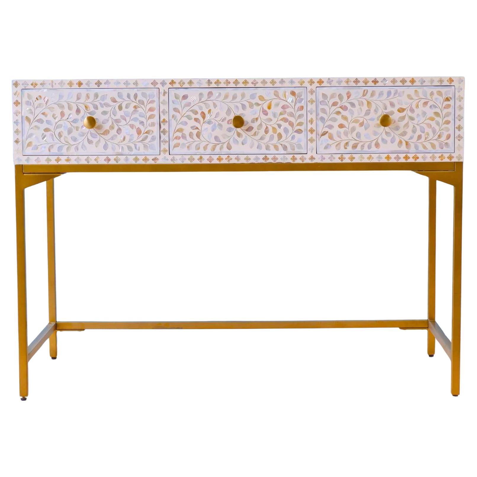 Mother of Pearl Inlay Floral Console Table by House of Jaipur