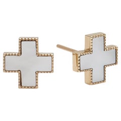 Mother of Pearl Inlay Heirloom Studs 14K Yellow Gold