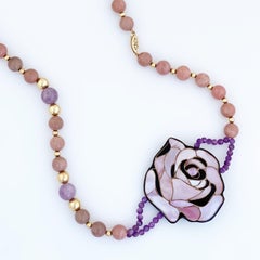 Lee Sands, collier de perles incrustées de roses et de pierres précieuses en nacre, années 1980