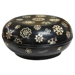 Mother of Pearl Inlay Round Black Wood Decorative Box