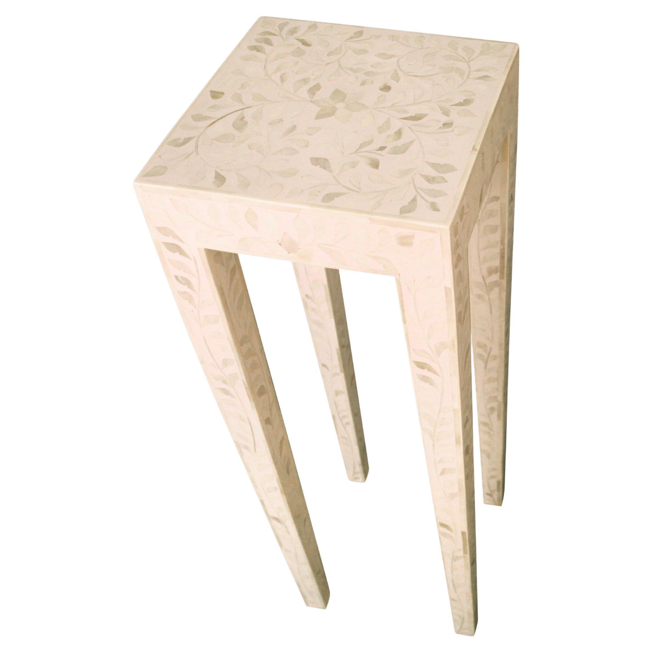 Mother of Pearl Inlay Side Table in Ivory
