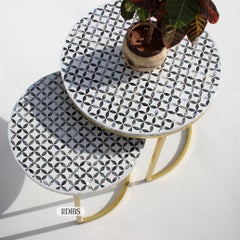 Mother of Pearl Inlay Square Nesting Table Set with Gold Legs by House of Jaipur