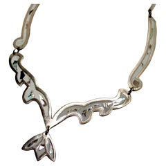 Collier ras du cou vintage en argent sterling incrusté de nacre, circa Mid-Century