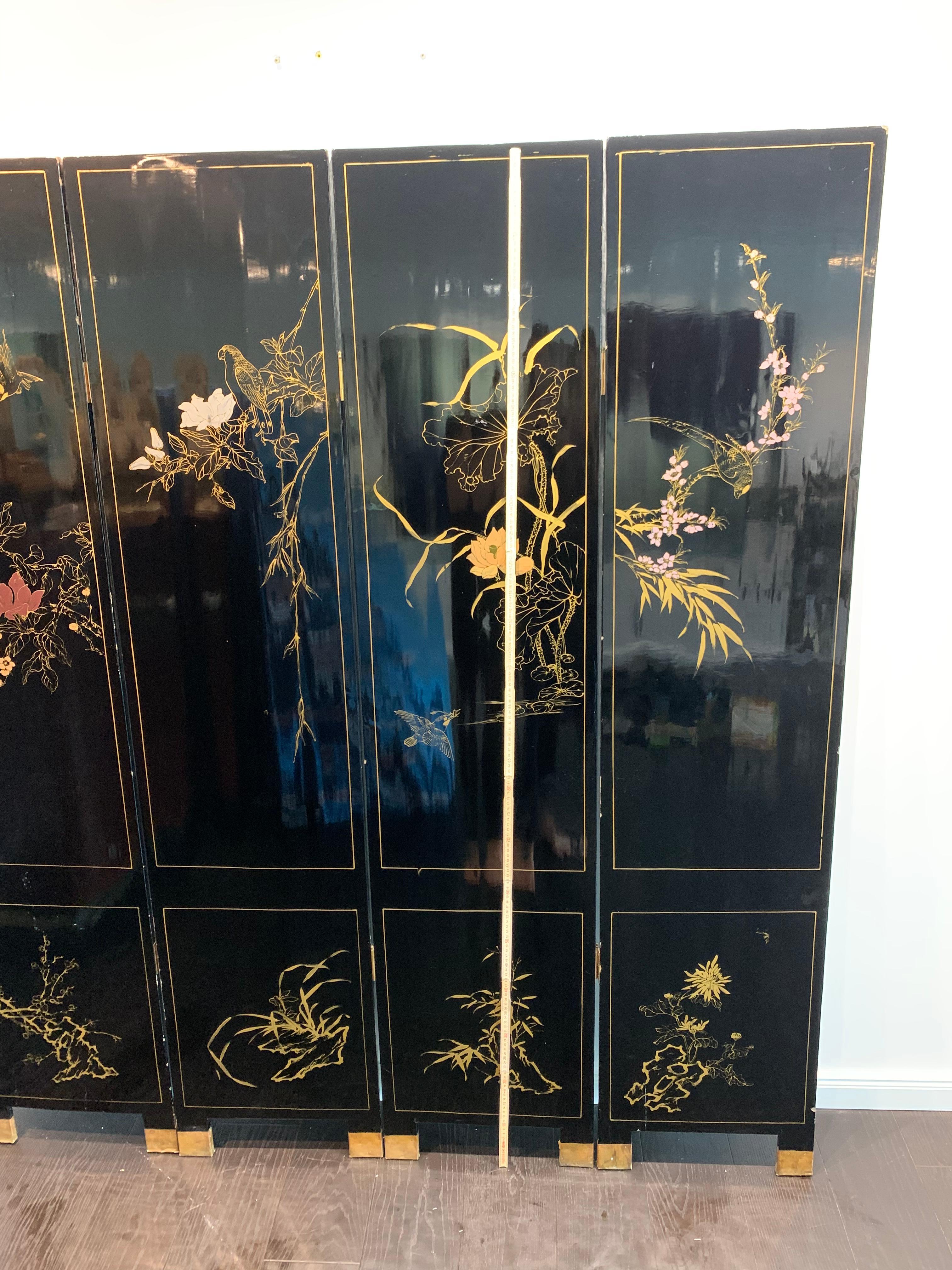 Mother of Pearl Inlays, Black Paravant 19th Century Wood Chinoiserie 14