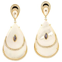Mother of Pearl Iolite Diamond 18 Karat Gold Earrings