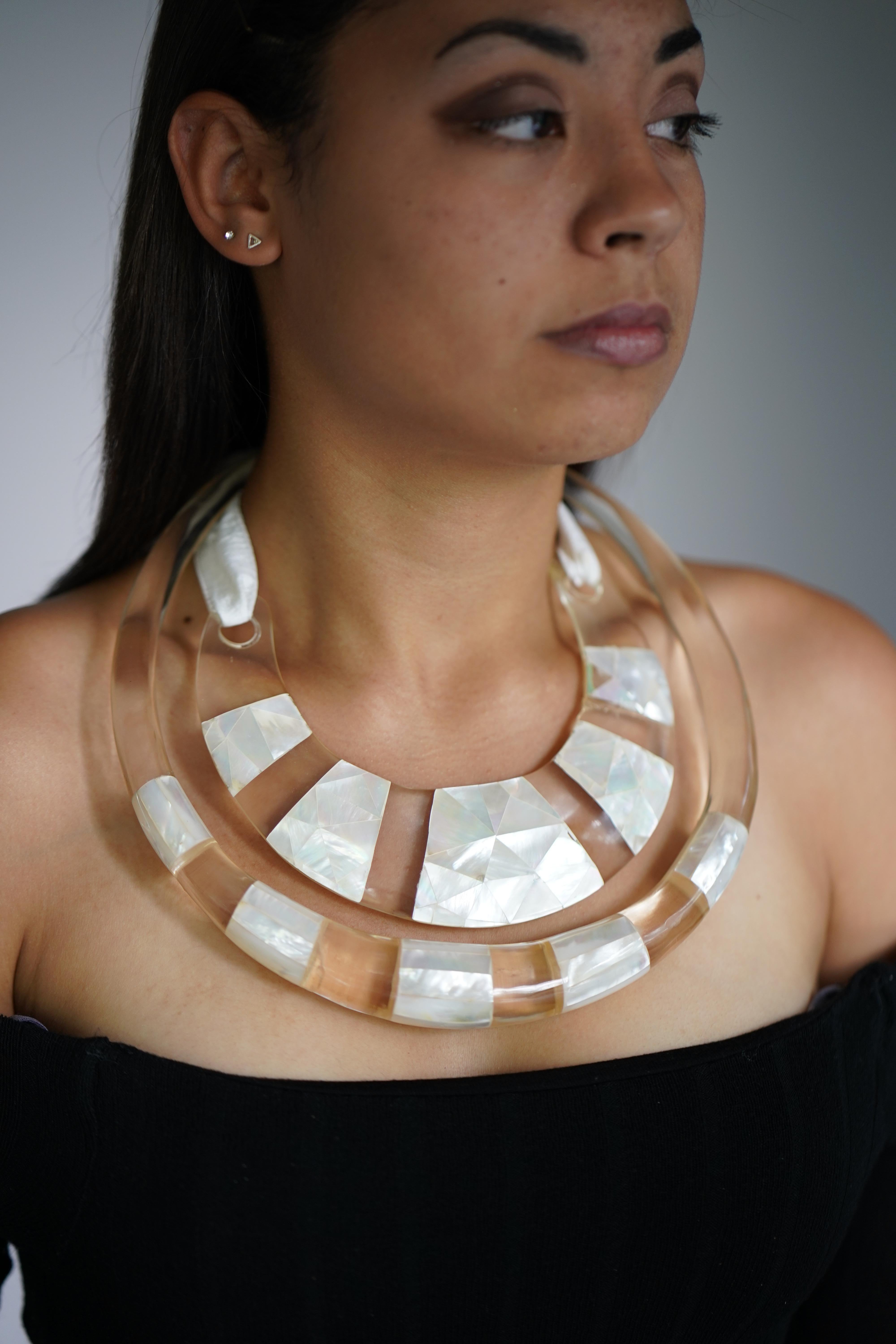 Women's Sylvia & Gottwald , 2 Mother of Pearl & Lucite Eco Statement Necklaces For Sale