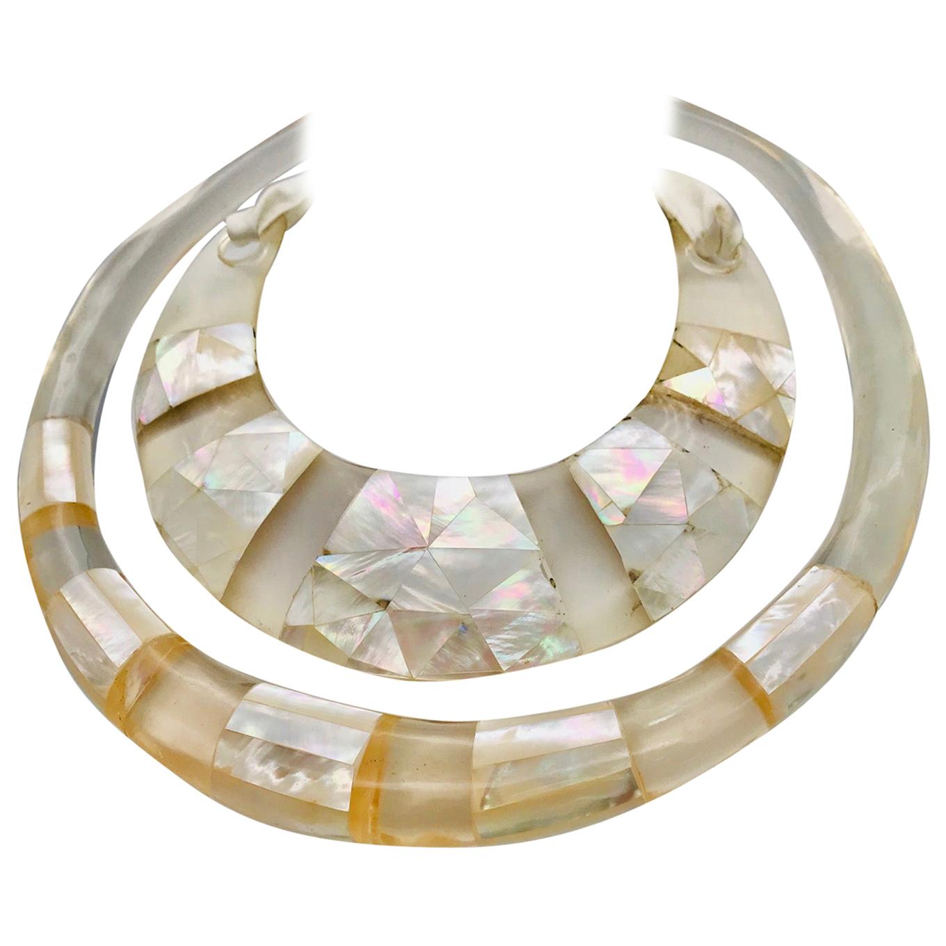 Sylvia & Gottwald , 2 Mother of Pearl & Lucite Eco Statement Necklaces For Sale