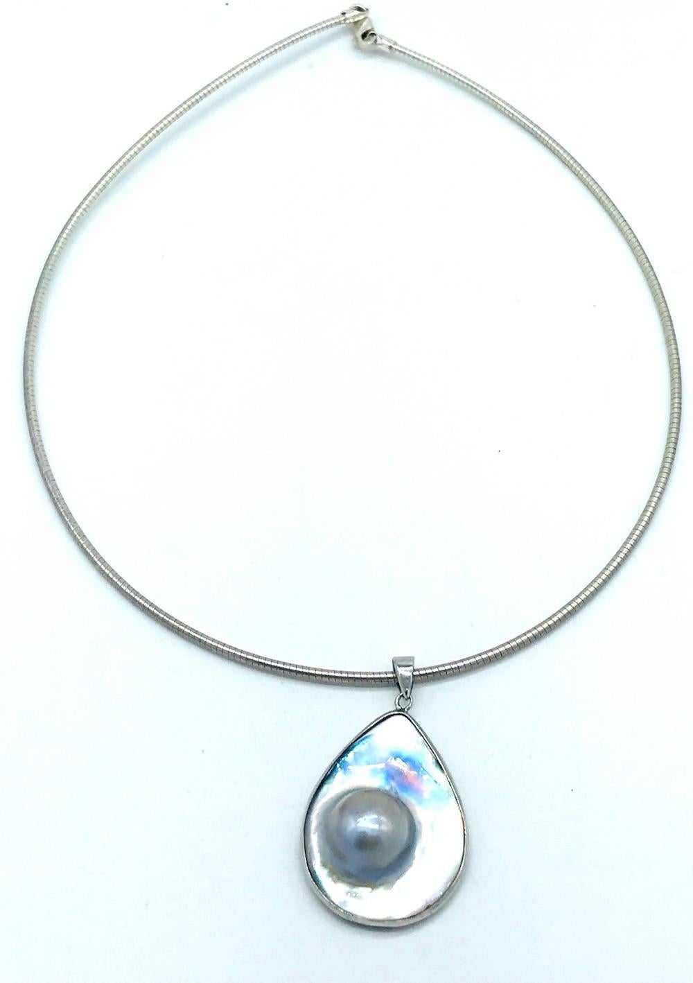 Contemporary Mother of Pearl, Irrescent Mobee Pearl Necklace Wire, Pendant