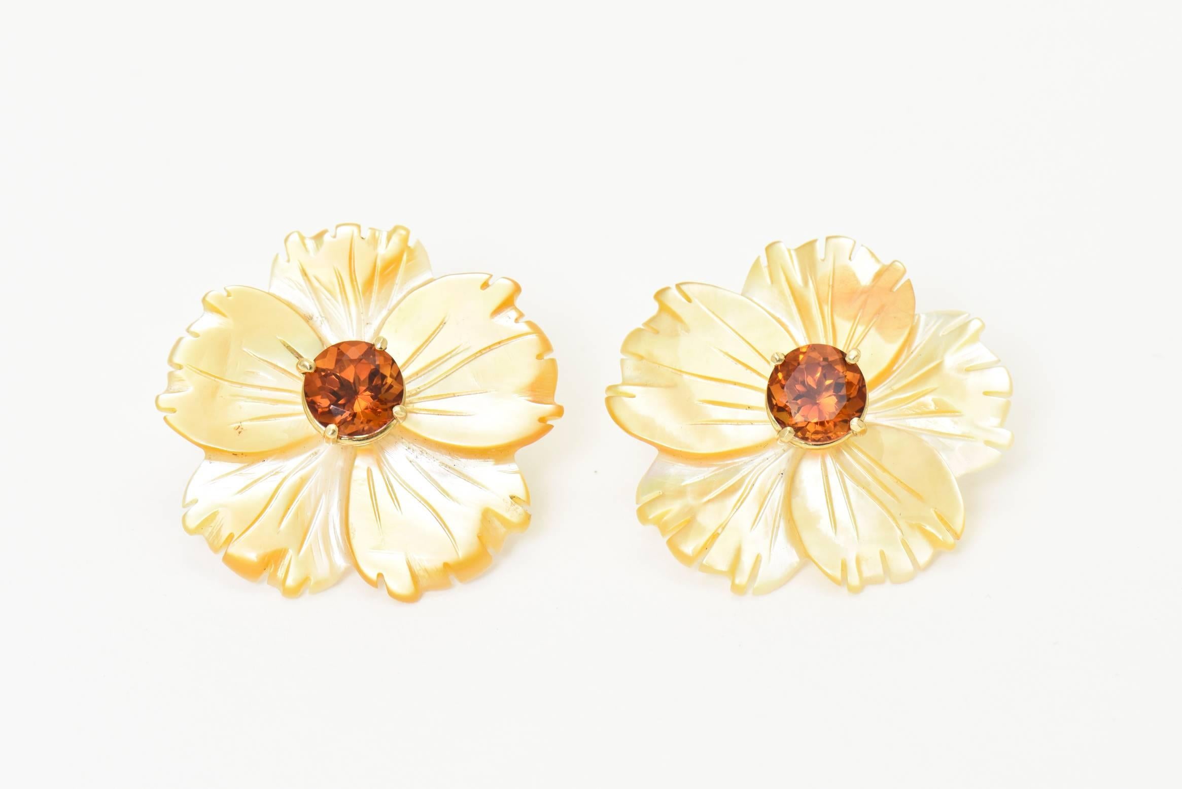 Women's Mother-of-Pearl Jackets Citrine Stud Gold Earrings