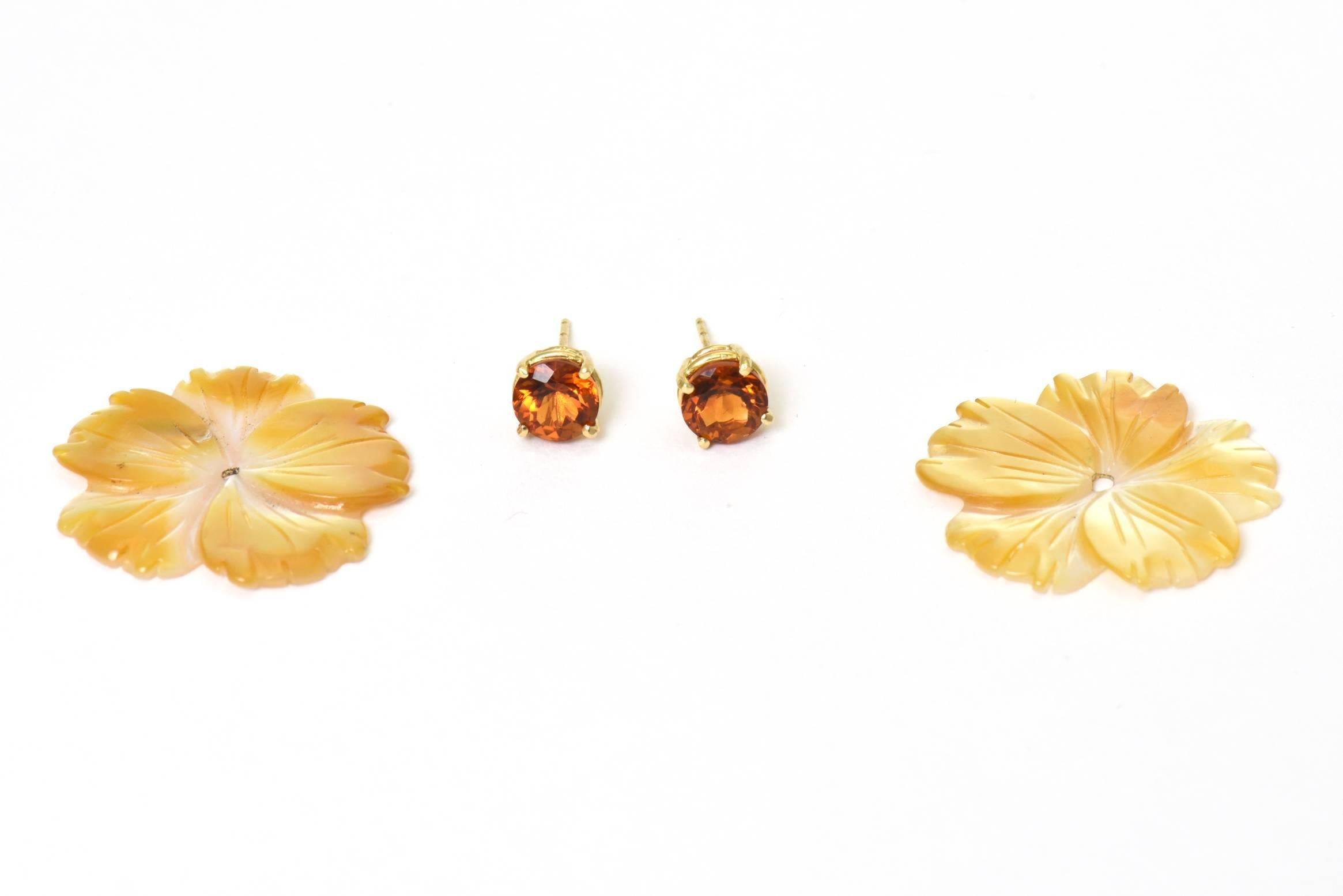 Mother-of-Pearl Jackets Citrine Stud Gold Earrings 2