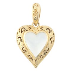 Mother of Pearl Kabana Heart Locket, 14 Karat Yellow Gold Love Gift