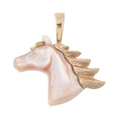 Mother of Pearl Kabana Horse Pendant, 14 Karat Rose Gold Equestrian